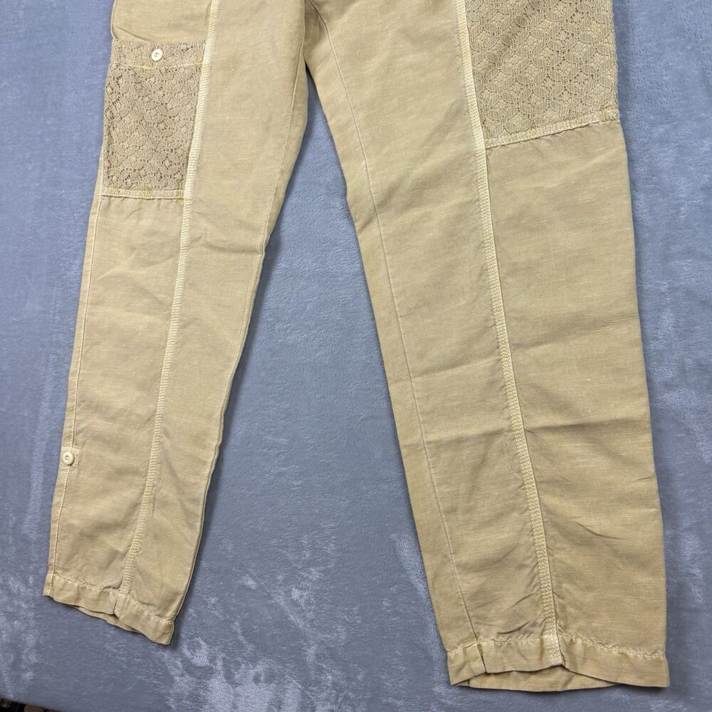Sundance Linen Cotton Lace Detail Pants Beige Boho Cottagecore Womens Size 14 - Picture 3 of 10